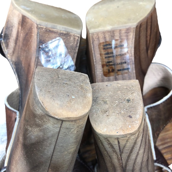 Bed Stu Marilyn Platform Heels Size 7 Leather Distressed Black Tan Teak - Picture 10 of 14